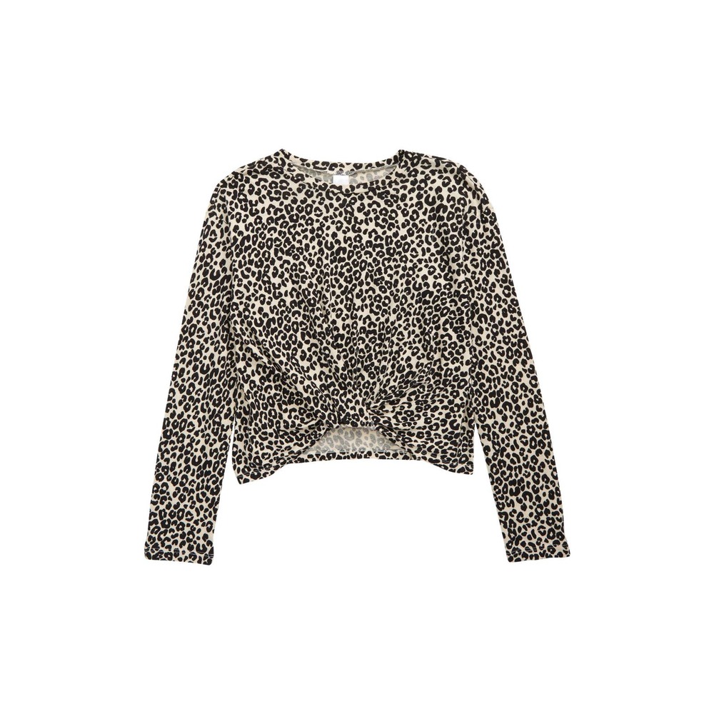 Nordstrom Beige Mosaic Leopard Kids Twist Front Long Sleeve T-Shirt NWT Small